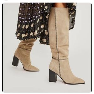 NEW • Free People • Women’s Riley Whipstitch Tall Heeled Boot Grey Suede